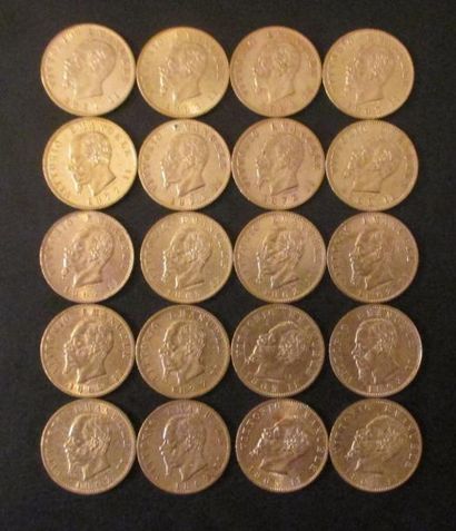 Vingt pièces de 20 lire en or Victor Emmanuel...