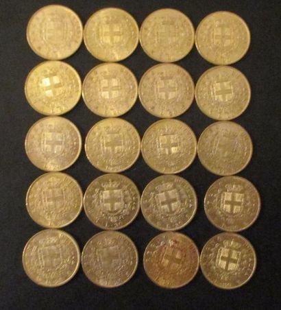 Vingt pièces de 20 lire en or Victor Emmanuel...