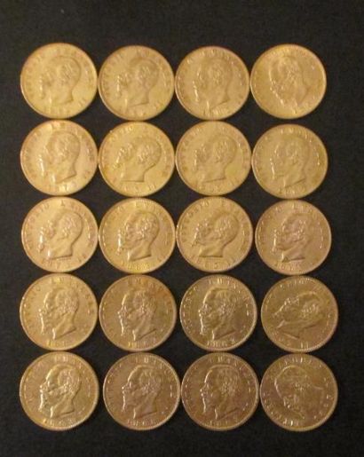 Vingt pièces de 20 lire en or Victor Emmanuel...
