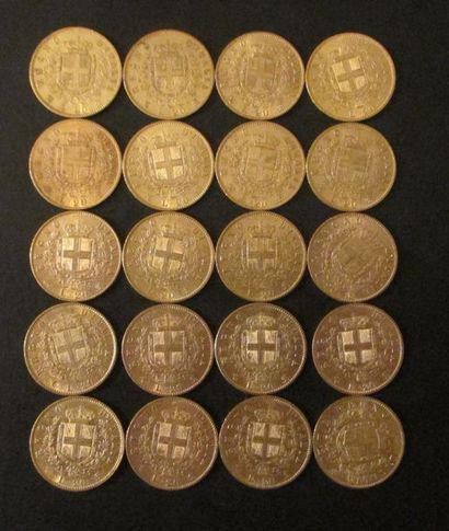 Vingt pièces de 20 lire en or Victor Emmanuel...