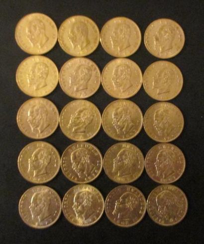 Vingt pièces de 20 lire en or Victor Emmanuel...