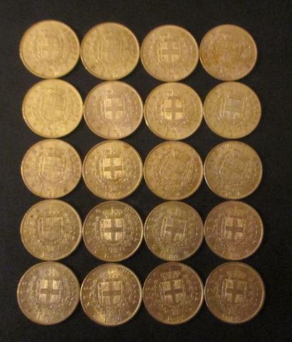 Vingt pièces de 20 lire en or Victor Emmanuel...