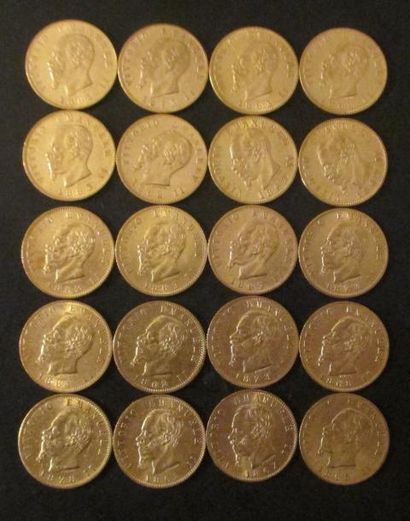 Vingt pièces de 20 lire en or Victor Emmanuel...