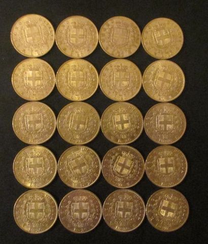 Vingt pièces de 20 lire en or Victor Emmanuel...