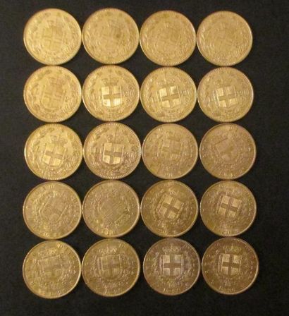 Vingt pièces de 20 lire en or Victor Emmanuel...