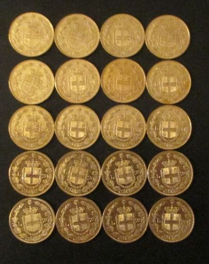 Vingt pièces de 20 lire en or Umberto I