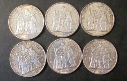 Six pièces de 10 FF Hercule en argent


