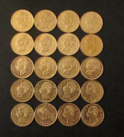 Vingt pièces de 20 lire en or Umberto I