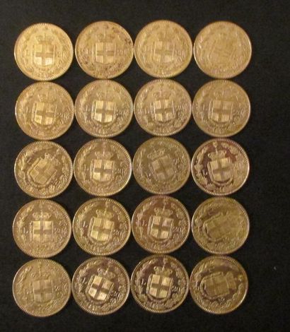 Vingt pièces de 20 lire en or Umberto I