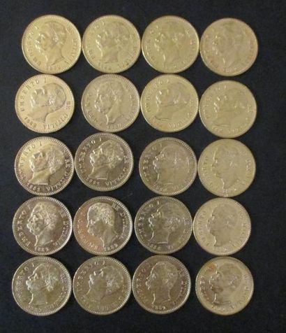 Vingt pièces de 20 lire en or Umberto I