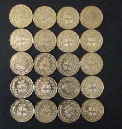 Vingt pièces de 20 lire en or Umberto I