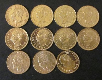 Onze pièces de 20 lire en or Victor Emmanuel...