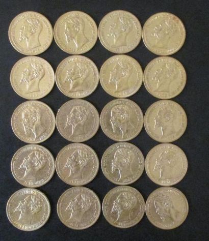 Vingt pièces de 20 lire en or Victor Emmanuel...