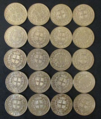 Vingt pièces de 20 lire en or Victor Emmanuel...