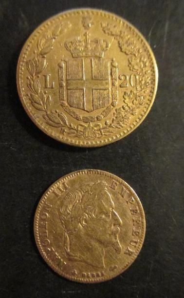 Une pièce de 20 lire en or et une pièce de...