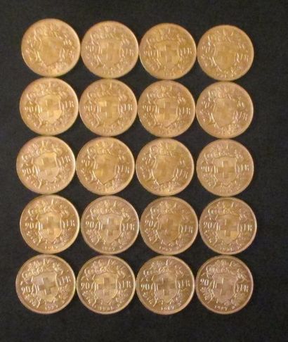 Vingt pièces de 20 francs Suisse en or
