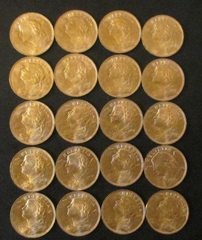 Vingt pièces de 20 francs Suisse en or