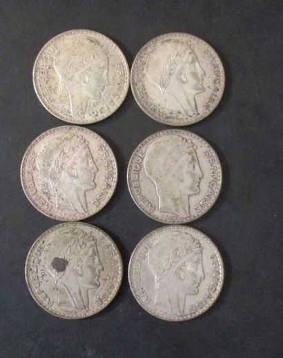 Six pièces 20 FF Turin en argent

