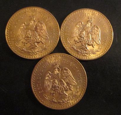 Trois pièces de 50 Pesos en or