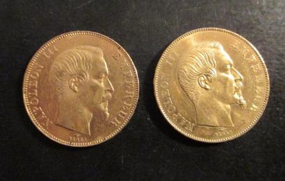Deux pièces de 50 FF en or, 1856, 1857