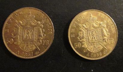 Deux pièces de 50 FF en or, 1856, 1857