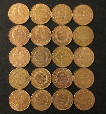 Vingt pièces de 20 FF en or