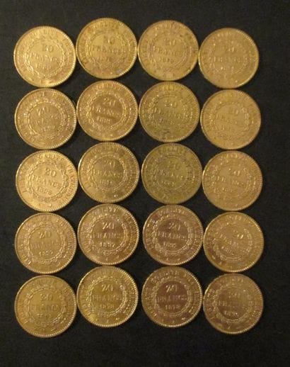Vingt pièces de 20 FF en or