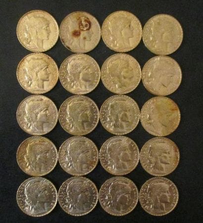 Vingt pièces de 20 FF en or