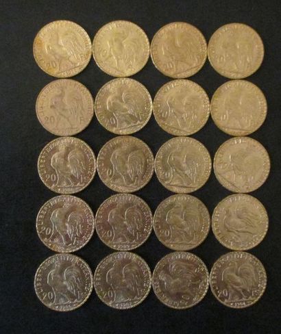 Vingt pièces de 20 FF en or
