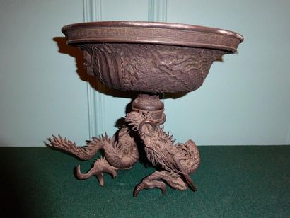 Coupelle en bronze à piètement dragon, Extrême-Orient

H...