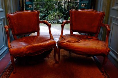 Paire de fauteuils cabriolets en bois naturel...