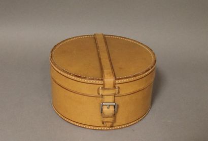 Boite ronde en cuir naturel