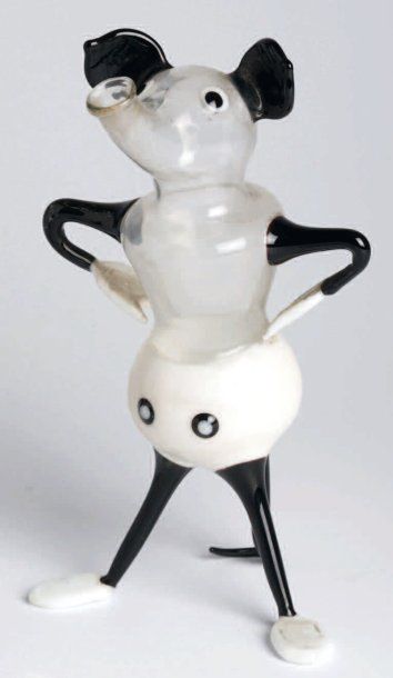 MICKEY MOUSE Figurine en verre soufflé, (attribué...