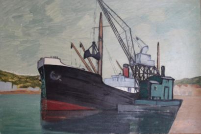 Roger ARGENTON (1908-1990) Chalutiers à quai...