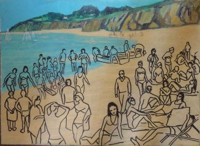 Roger ARGENTON (1908-1990) Plage animée Huile...