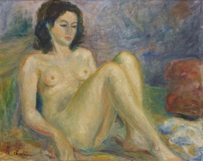 Léon CHALOIN (1920-1982) Nu assis Huile sur...