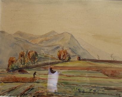 Gilbert PRIVAT (1892-1969) Lourdes Aquarelle...