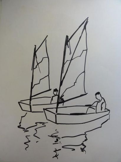 Roger ARGENTON (1908-1990) Voiliers Dessin...
