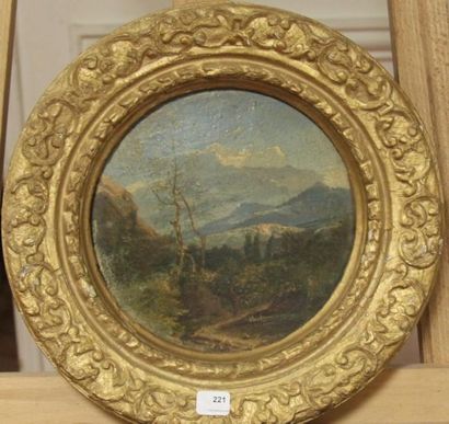 Ecole du XIXème s. Paysage Huile sur panneau...