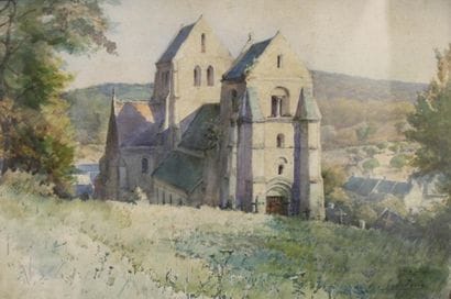 F. de FOSSE Eglise Aquarelle signée en bas...