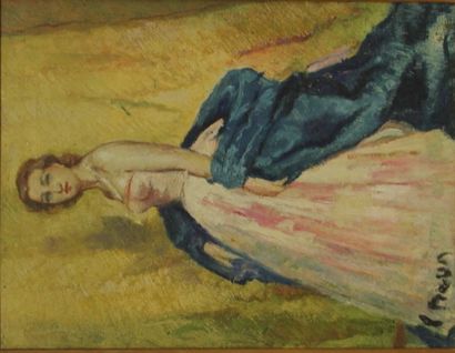 Ecole moderne Femme debout à la robe rose...