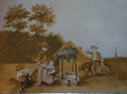 Y. DORVAL Procession d'enfant Aquarelle signée...
