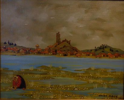 Max SAVY (1918-2010) Paysanne dans un champ...