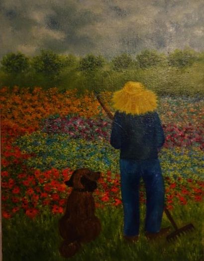 KARIBOU Paysage Quatre huiles sur toile 41...