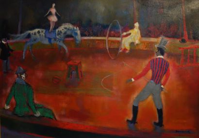Dan WALCK (1909-2002) Scène de cirque Huile...