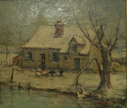 CHEVALIER MILO Chaumière en hiver Huile sur...