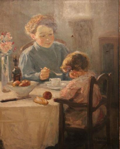 Yvonne BRUDO (XIX-XXème s.) Le goûter Huile...