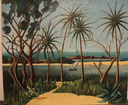 Urbain FAUREC (XXème s.) Paysage au bord...