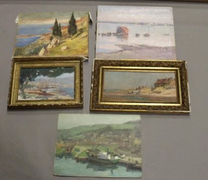 Ecole moderne Paysage bord de mer Dix huiles...