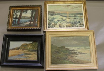 Ecole moderne Paysage bord de mer Six huiles...